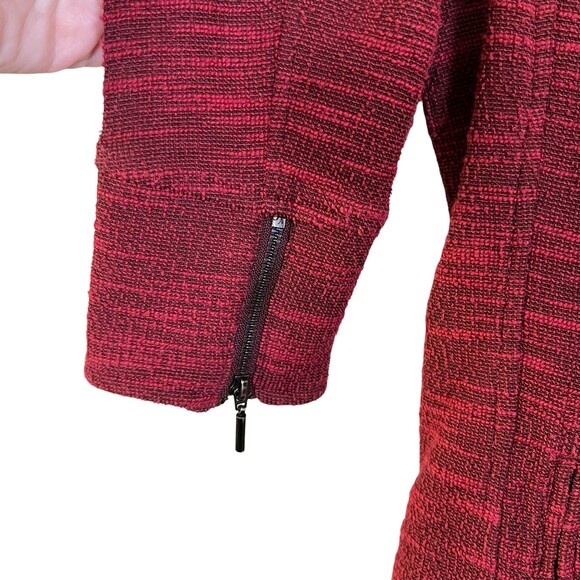 H by Halston Shiraz Burgundy Slub Knit Asymmetrical Zip Moto Jacket A270336 Sz 6 - Picture 4 of 6
